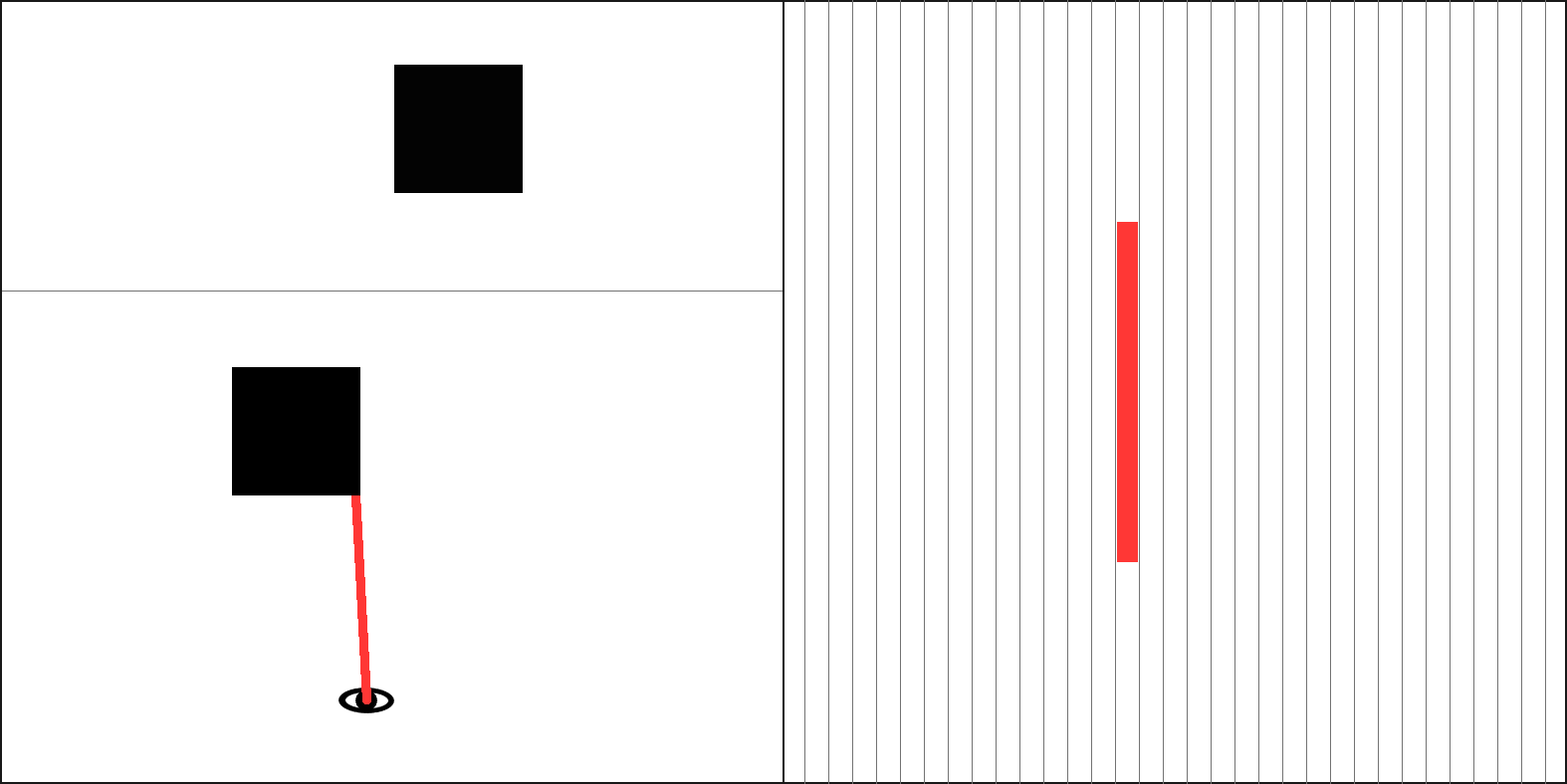 example of one ray drawing one column with portion of wall